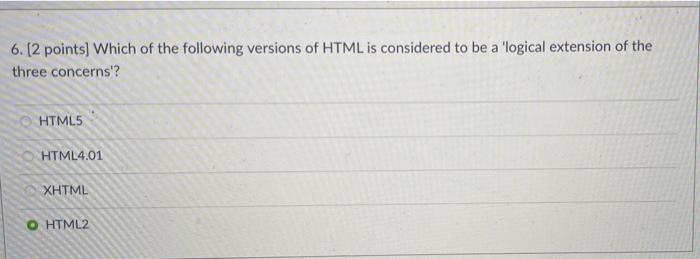 Solved 6. [2 points) Which of the following versions of HTML | Chegg.com