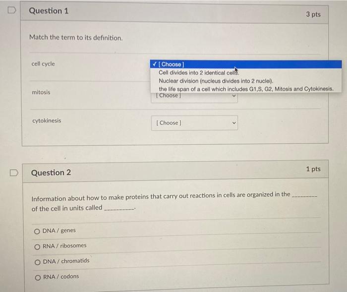 Solved D Question 1 3 pts Match the term to its definition | Chegg.com