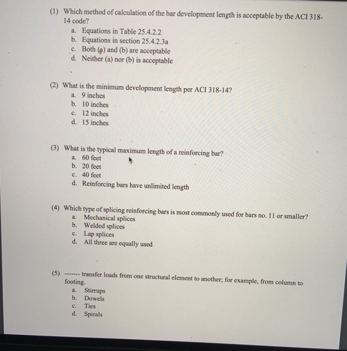 Solved (1) Which method of calculation of the bar | Chegg.com