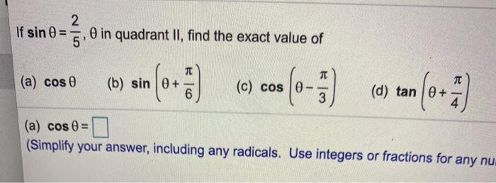 Solved Find the exact value of each of the following under | Chegg.com