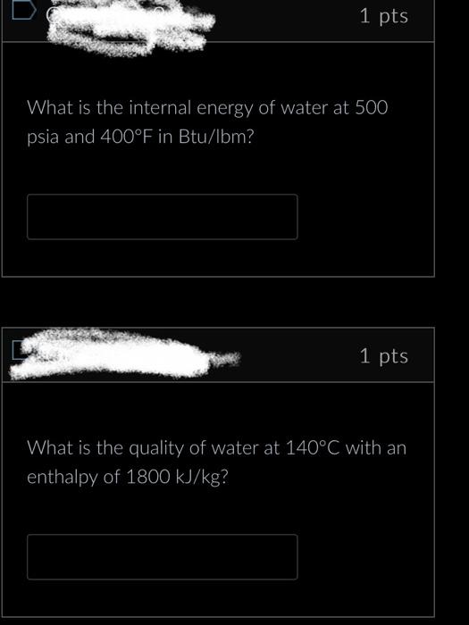 Solved What is the internal energy of water at 500 psia and
