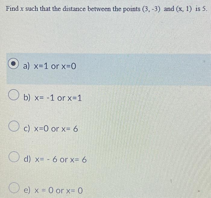Solved Find x such that the distance between the points | Chegg.com