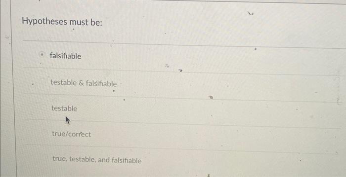 Solved Hypotheses Must Be: Falsifiable Testable \& | Chegg.com
