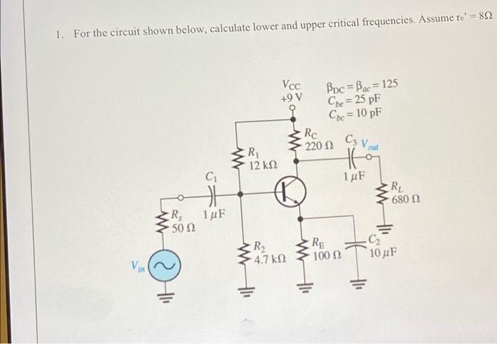 Solved 1. For the circuit shown below, calculate lower and | Chegg.com