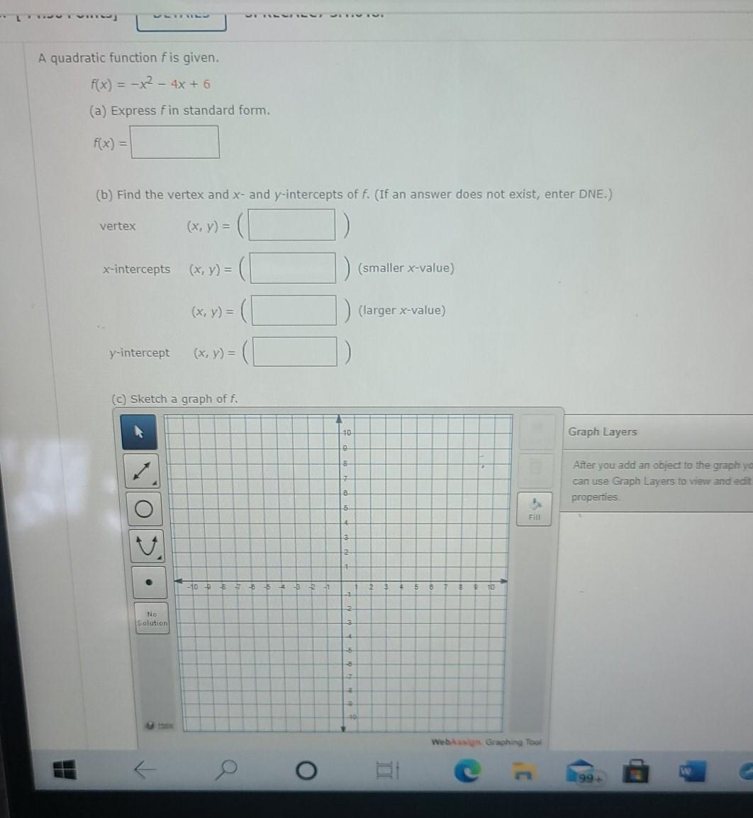 Solved A Quadratic Function Fis Given F X X2 4x 6