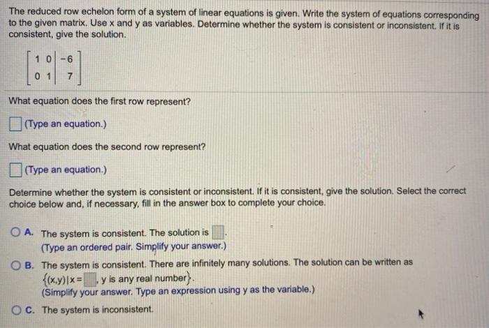 Solved The reduced row echelon form of a system of linear Chegg