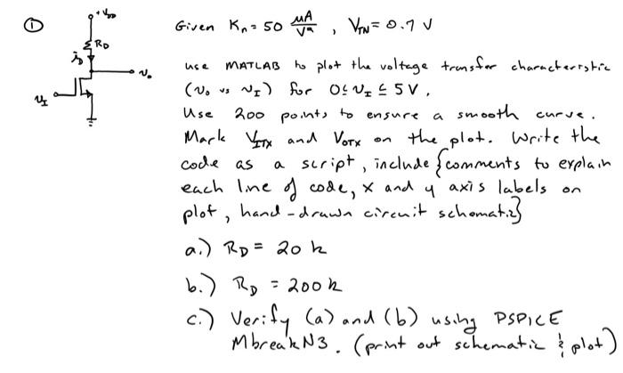 Solved Given Kn=50VaμA,VTN=0.7 V use MATLAB to plot the | Chegg.com