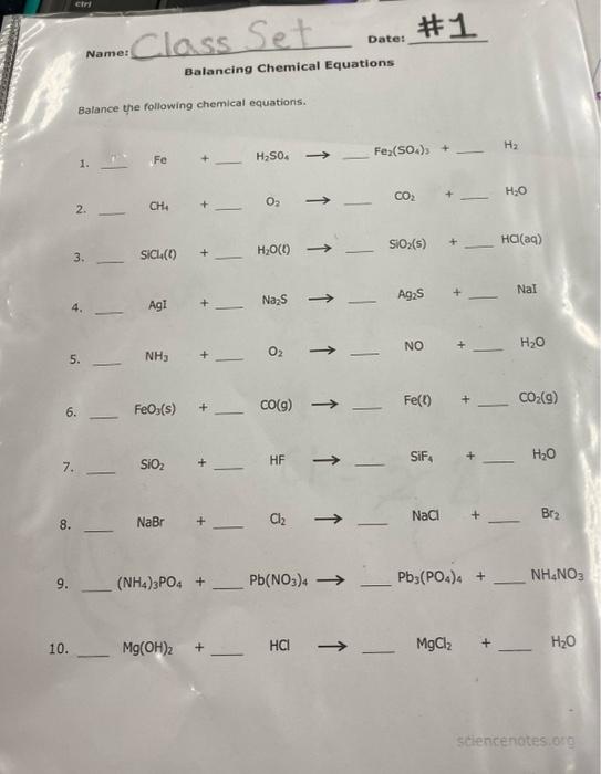 Solved Balance the following chemical equations. 1. | Chegg.com