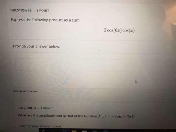 Solved QUESTION 36 · 1 POINT Express the following product | Chegg.com