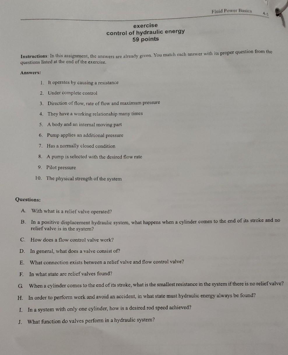 Solved Fluid Power Basics 4-5 Exercise Control Of Hydraulic 