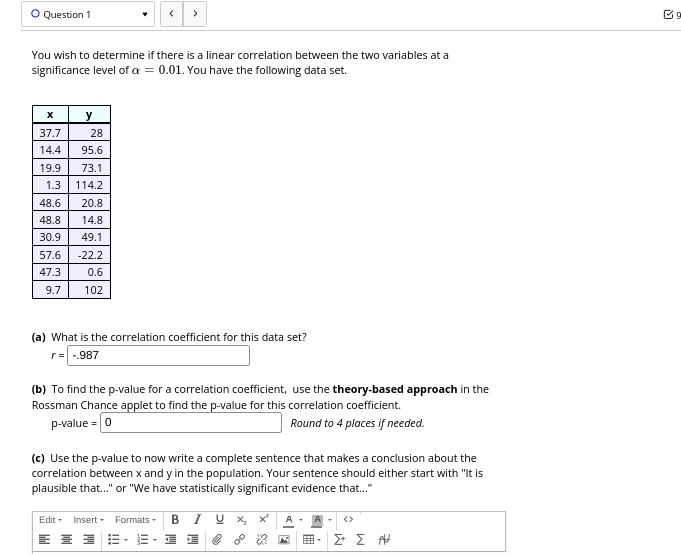 Solved You wish to determine if there is a linear | Chegg.com