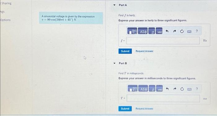 Solved A sinusoidal voltage is given by the expression | Chegg.com
