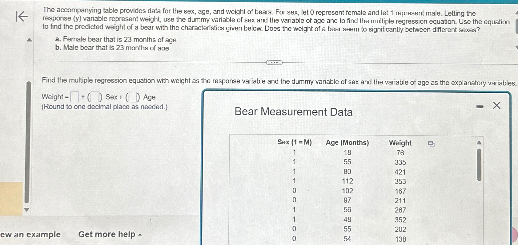 The accompanying table provides data for the sex, | Chegg.com