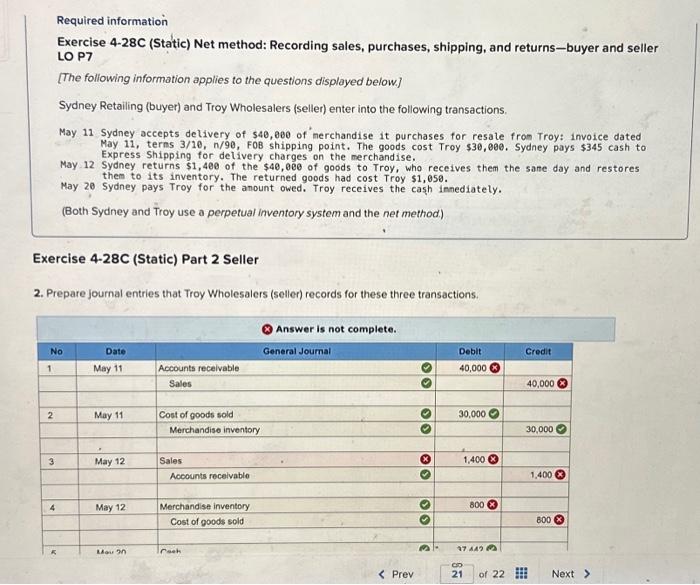 Solved Required information Exercise 4-28C (Static) Net | Chegg.com
