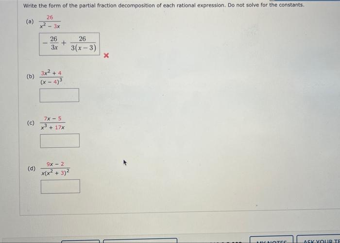 Solved Write the form of the partial fraction decomposition | Chegg.com