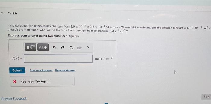 Solved Part A If the concentration of molecules changes from | Chegg.com