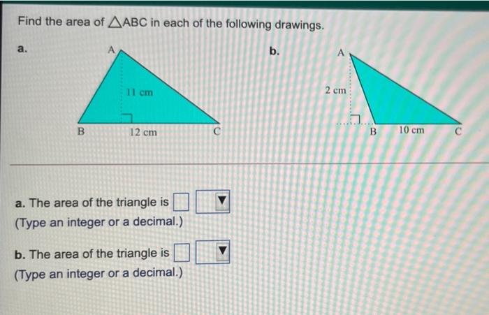 Solved Find the area of ABC in each of the following | Chegg.com