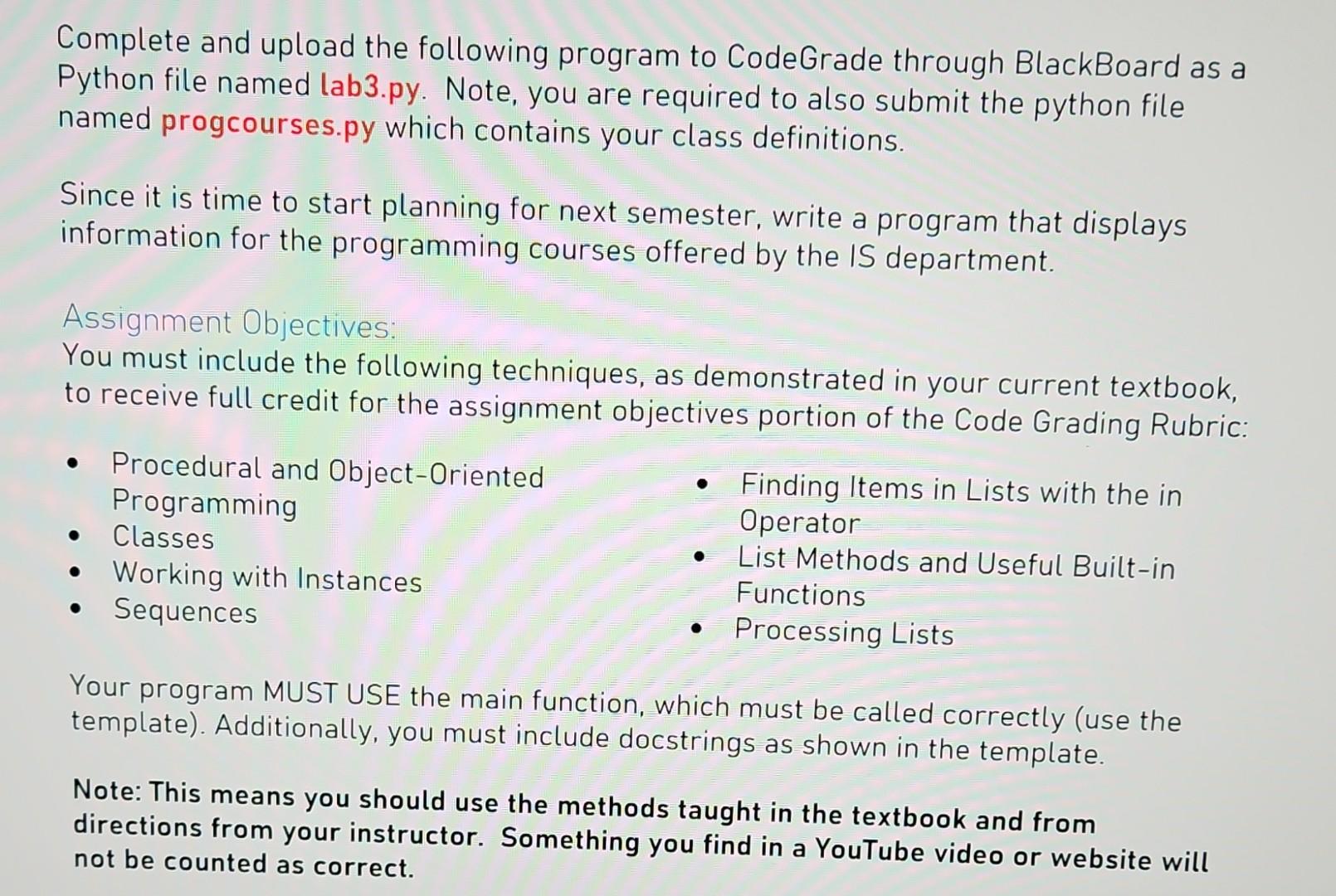 write the code in python and write the class file in | Chegg.com