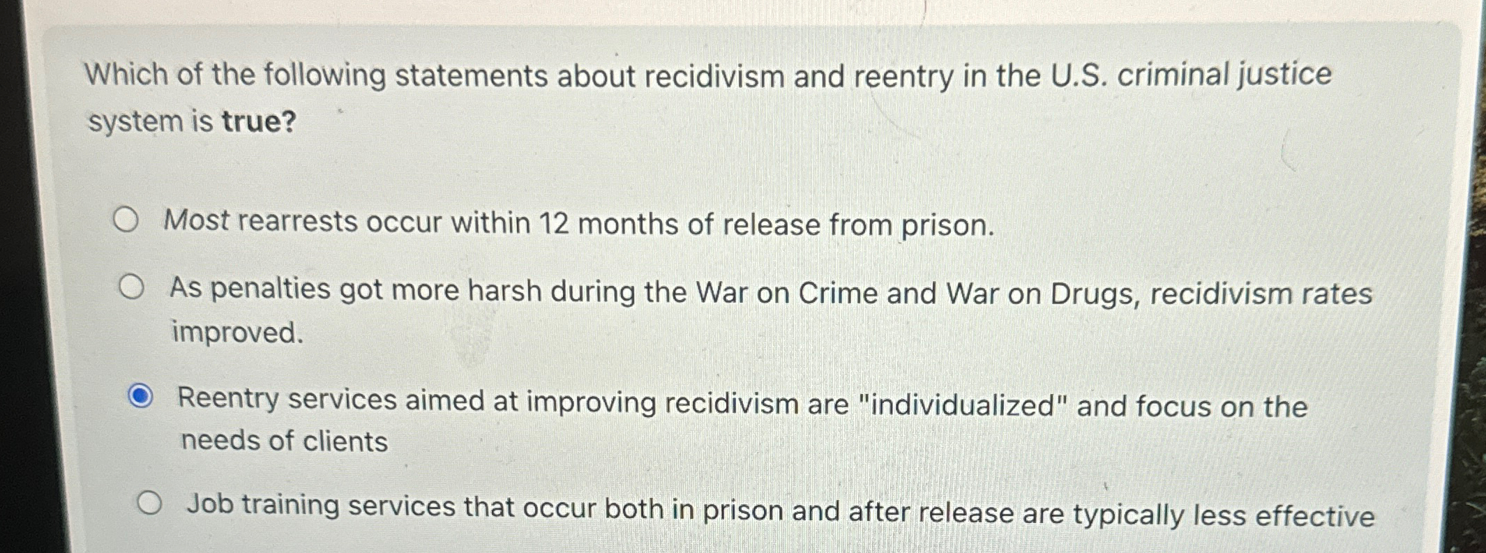 Solved Which of the following statements about recidivism | Chegg.com