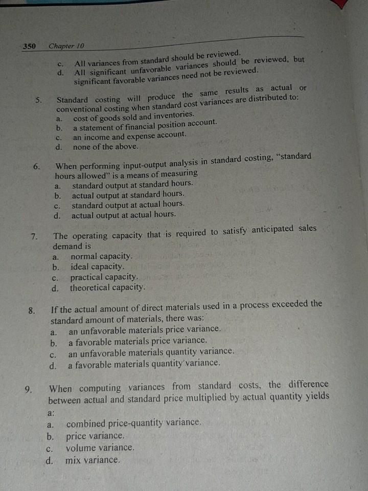 Solved 350 c. d. 5. 6. Chapter 10 All variances from | Chegg.com