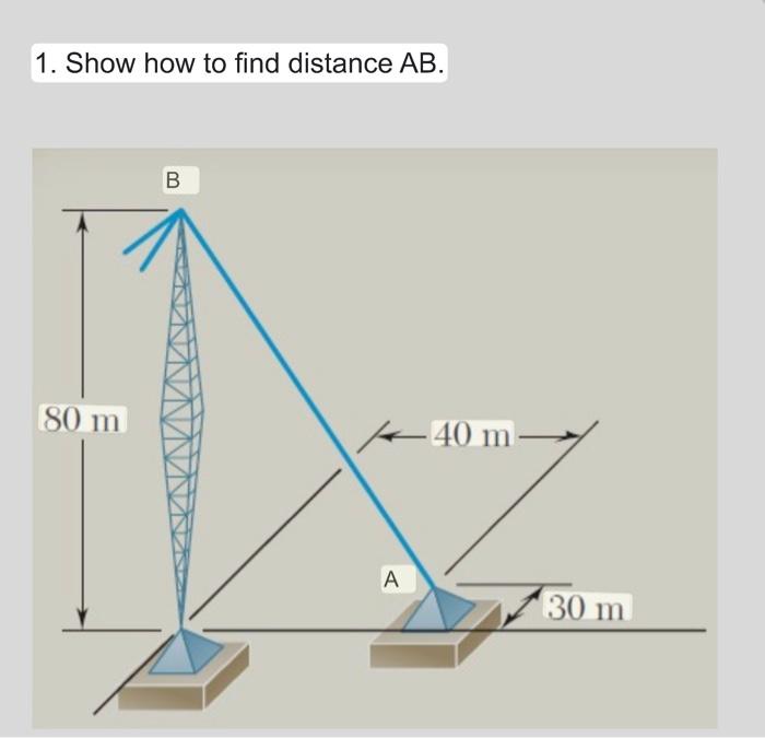 Solved 1. Show how to find distance AB. B 80 m 40 m A 30 m | Chegg.com