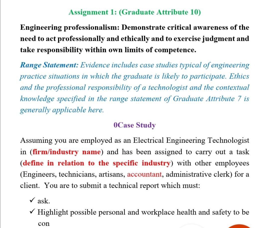 Solved Assignment 1: (Graduate Attribute 10) Engineering | Chegg.com