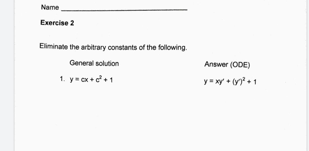 Solved Eliminate The Arbitrary Constants Of The Following. | Chegg.com