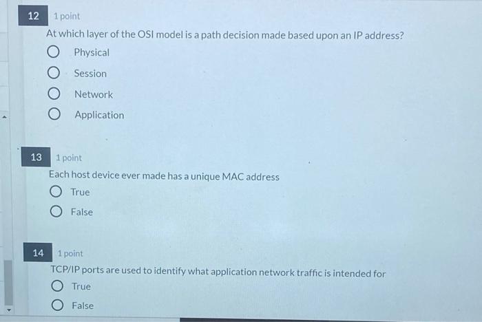 Solved 12 1 point At which layer of the OSI model is a path | Chegg.com