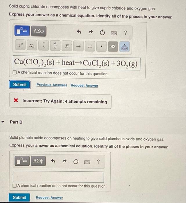 Solved Solid cupric chlorate with heat to give