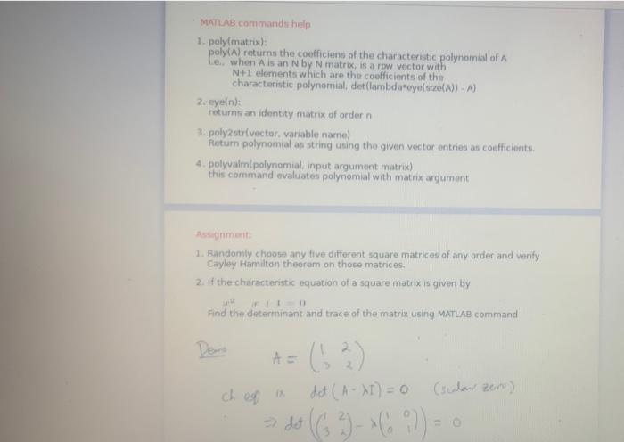 Solved write the answer in matlab code only.answer the | Chegg.com