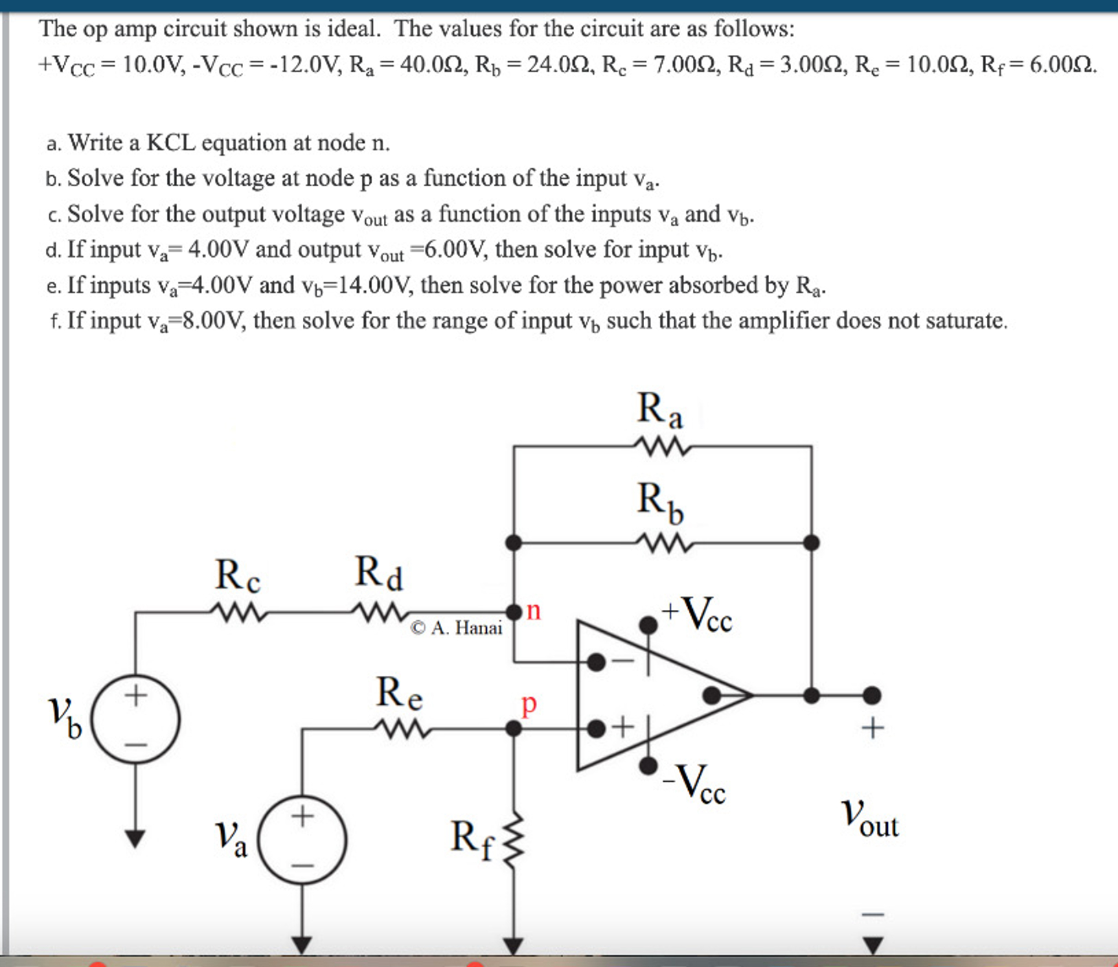 Solved The op amp circuit shown is ideal. The values for the | Chegg.com