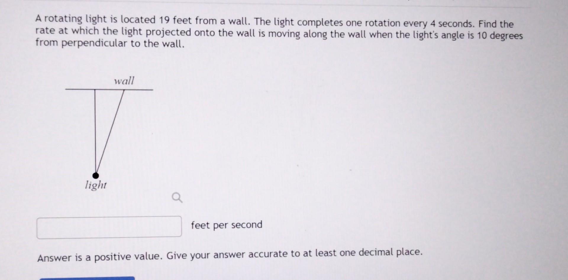 Solved A rotating light is located 19 feet from a wall. The | Chegg.com
