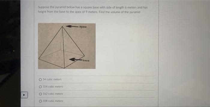Solved Suppose the pyramid below has a square base with side | Chegg.com