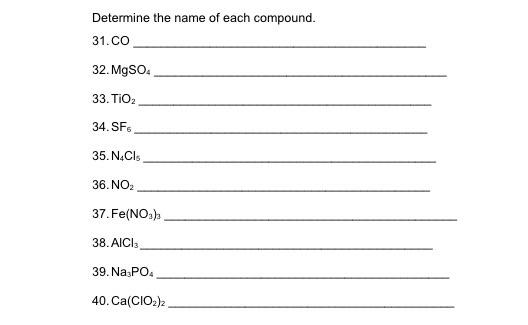 Solved Determine the name of each compound. 31. CO 32. MgSO4 | Chegg.com