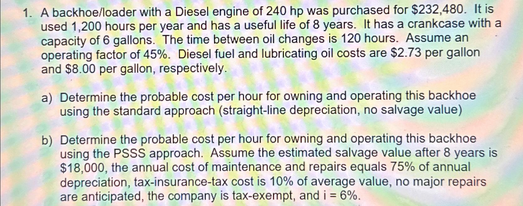 Solved A Backhoe/loader With A Diesel Engine Of 240hp ﻿was | Chegg.com