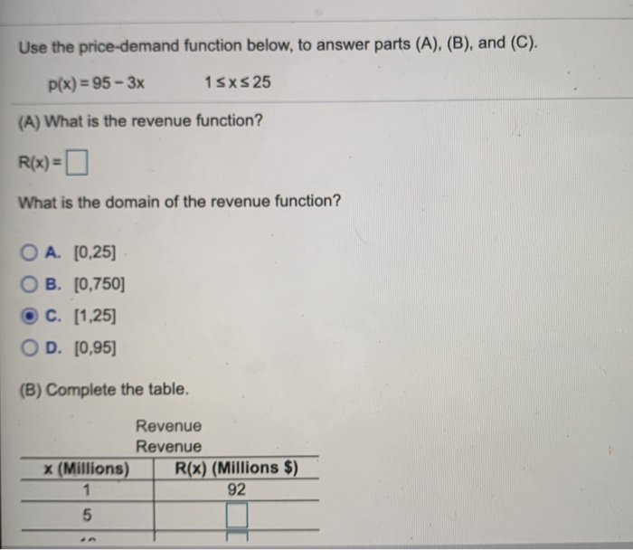Solved Use the price-demand function below, to answer parts | Chegg.com