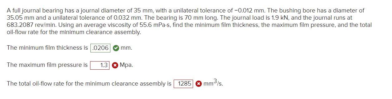 Solved A full journal bearing has a journal diameter of | Chegg.com