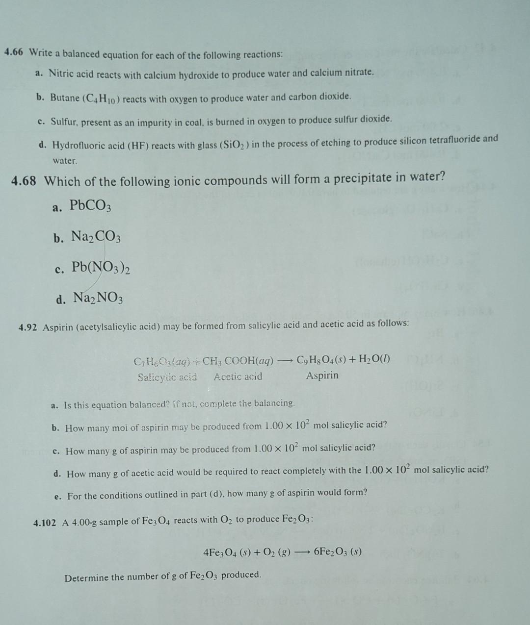 [solved] 4 66 Write A Balanced Equation For Each