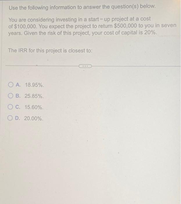 Solved Use The Following Information To Answer The | Chegg.com