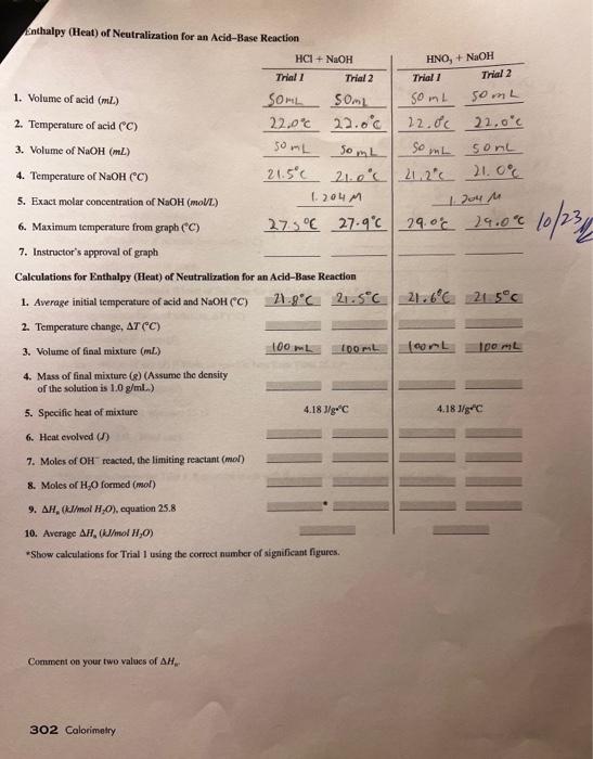 experiment 25 report sheet calorimetry