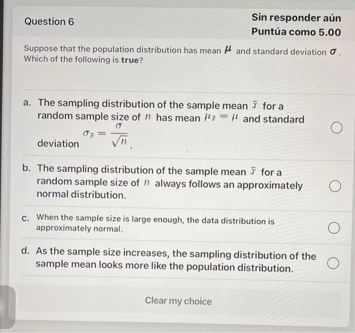 Solved Question 6 Sin responder aún Puntúa como 5.00 Suppose | Chegg.com