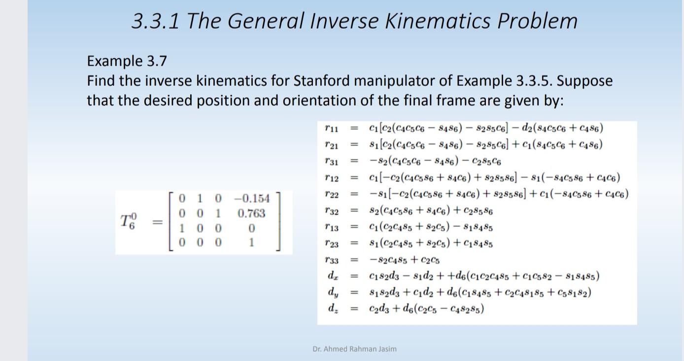 Solved 3.3.1 The General Inverse Kinematics Problem Example | Chegg.com