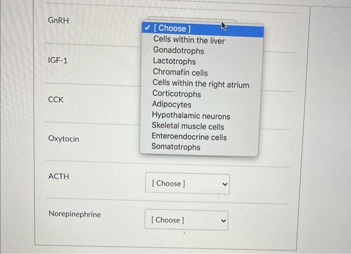 Match each of the following hormones with the correct | Chegg.com