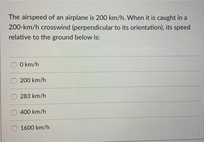 Solved The airspeed of an airplane is 200 km/h. When it is | Chegg.com