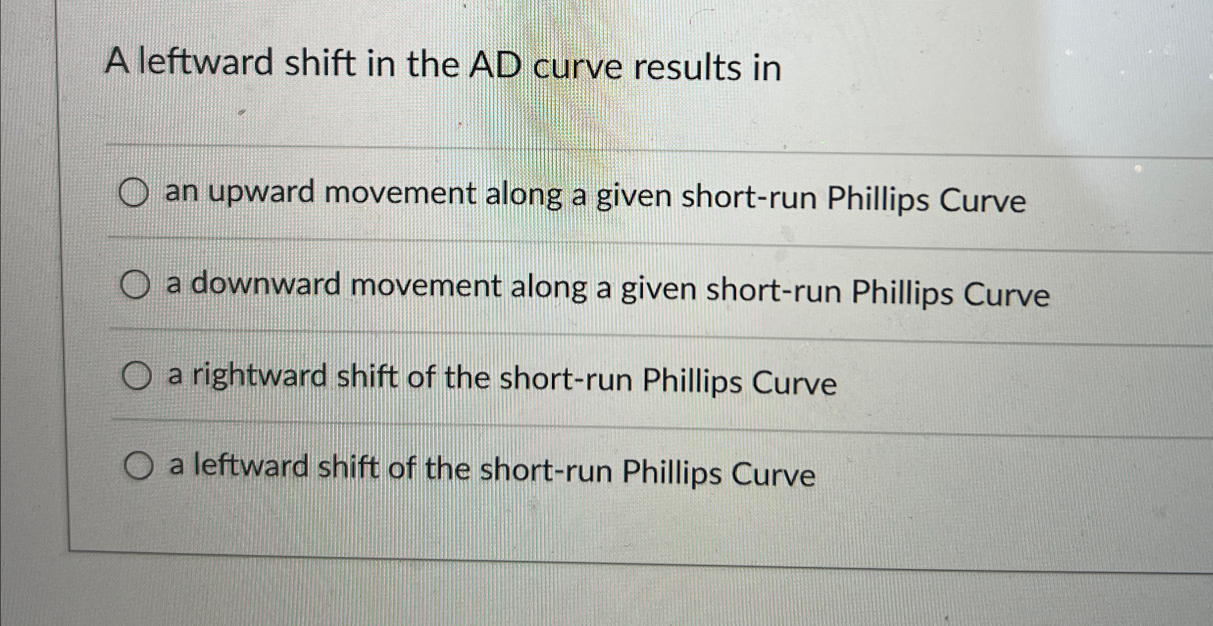 Solved A leftward shift in the AD curve results inan upward | Chegg.com