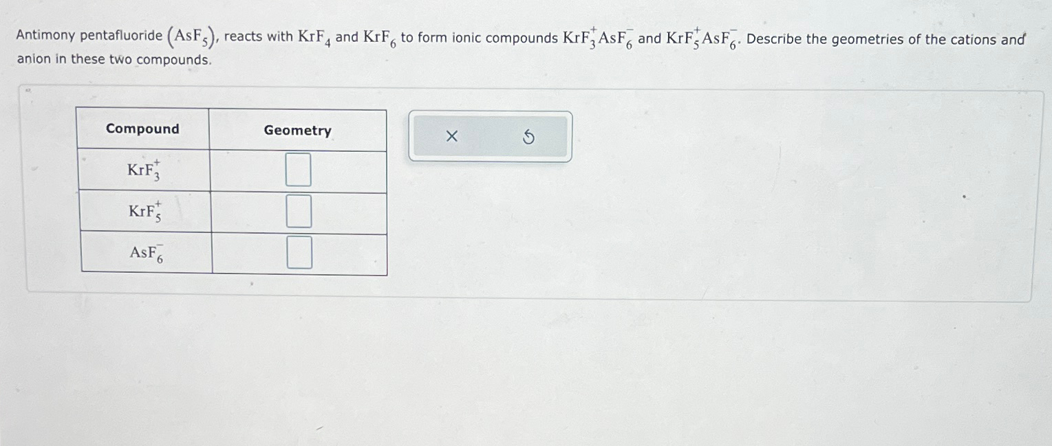 Solved Antimony pentafluoride (AsF5), ﻿reacts with KrF4 ﻿and | Chegg.com