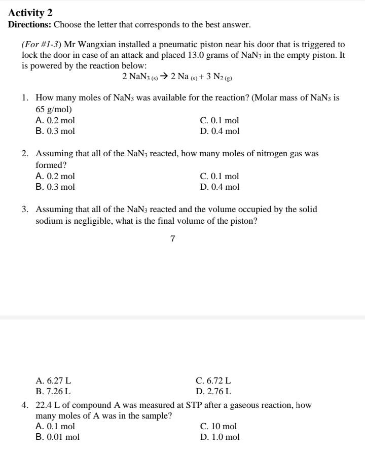 Solved Activity 2 Directions: Choose The Letter That | Chegg.com