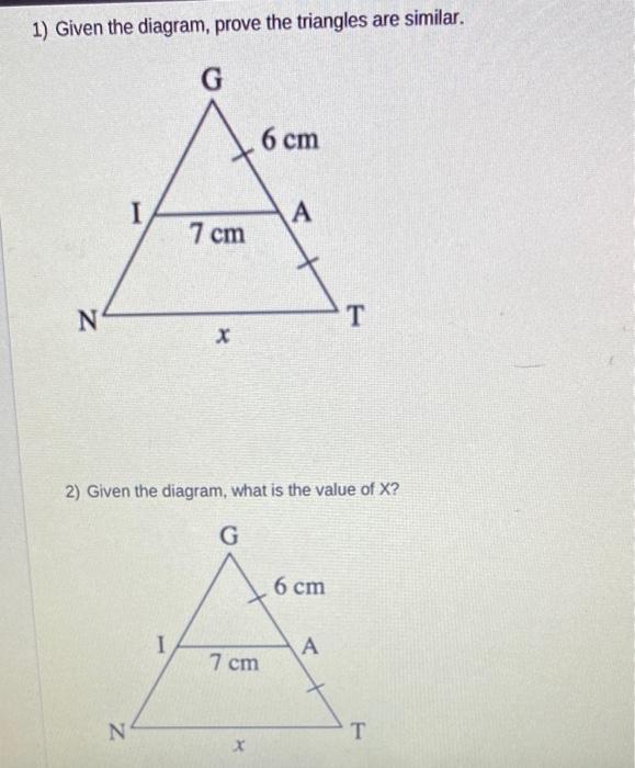 Solved 1) Given the diagram, prove the triangles are | Chegg.com