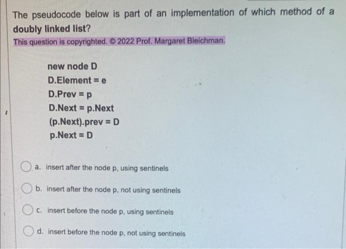 Solved The pseudocode below is part of an implementation of | Chegg.com