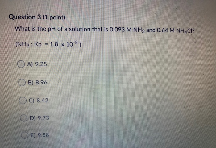 Solved Question 3 (1 point) What is the pH of a solution | Chegg.com